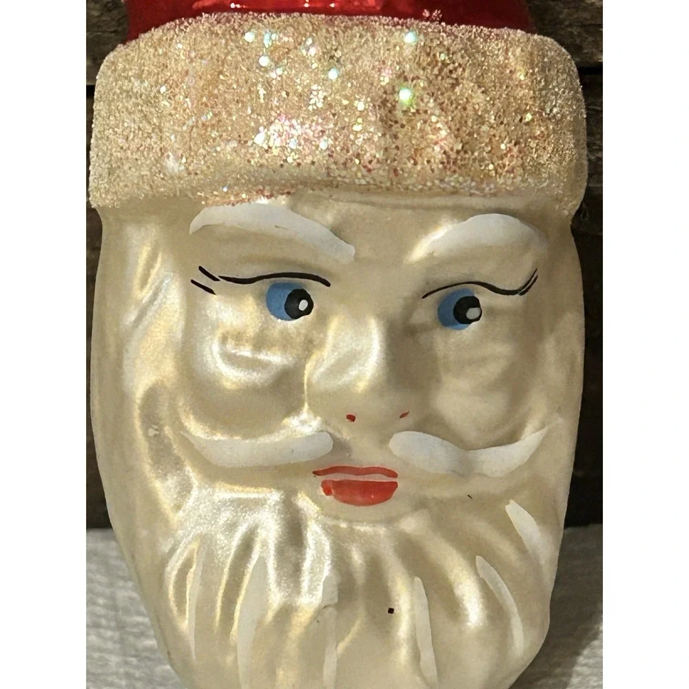 Santa , Mouth‎ Blown Glass Christmas Ornament Decoration, Made in USA